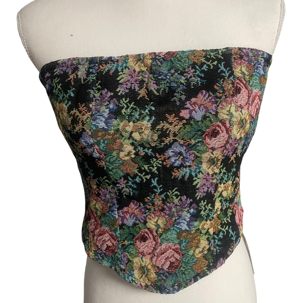 Cider Tapestry Strapless Lace Up Corset Bandeau Juniors Medium